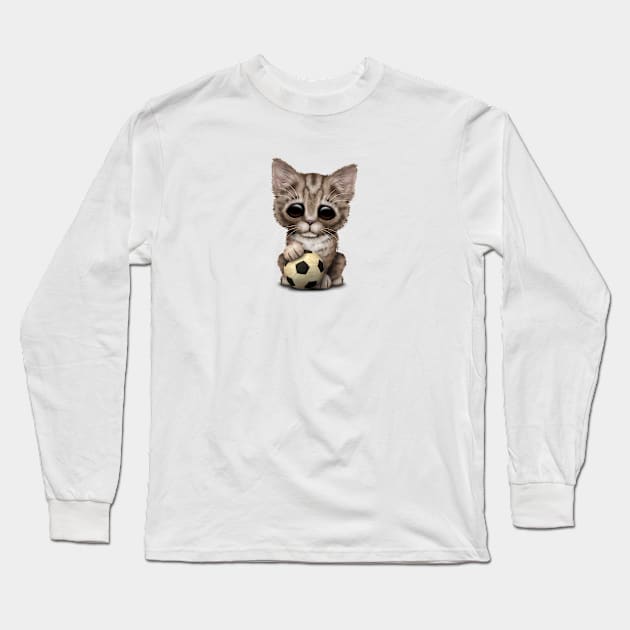 Cute Kitten With Football Soccer Ball Long Sleeve T-Shirt by jeffbartels